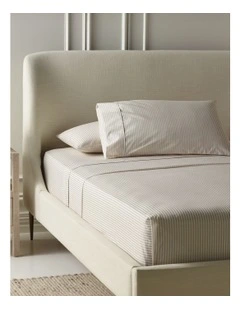 Printed Cotton Sheet Set in Natural Stripe