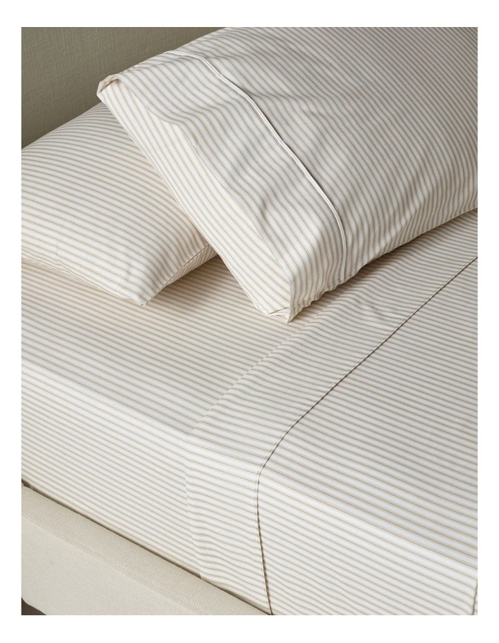 Printed Cotton Sheet Set in Natural Stripe image 2