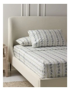 Printed Cotton Sheet Set in Blue Floral