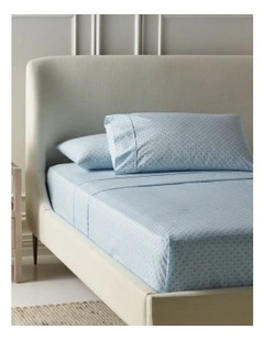 Printed Cotton Sheet Set in Blue Tile