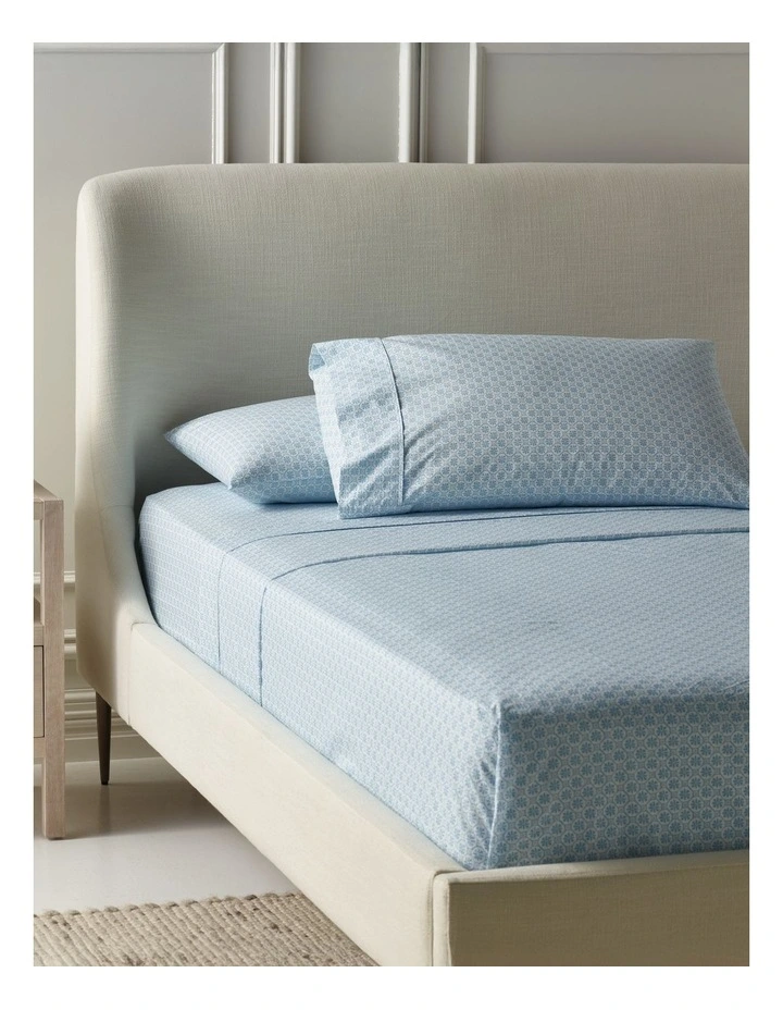 Printed Cotton Sheet Set in Blue Tile image 1