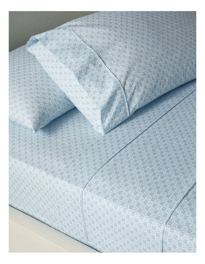Printed Cotton Sheet Set in Blue Tile image 2