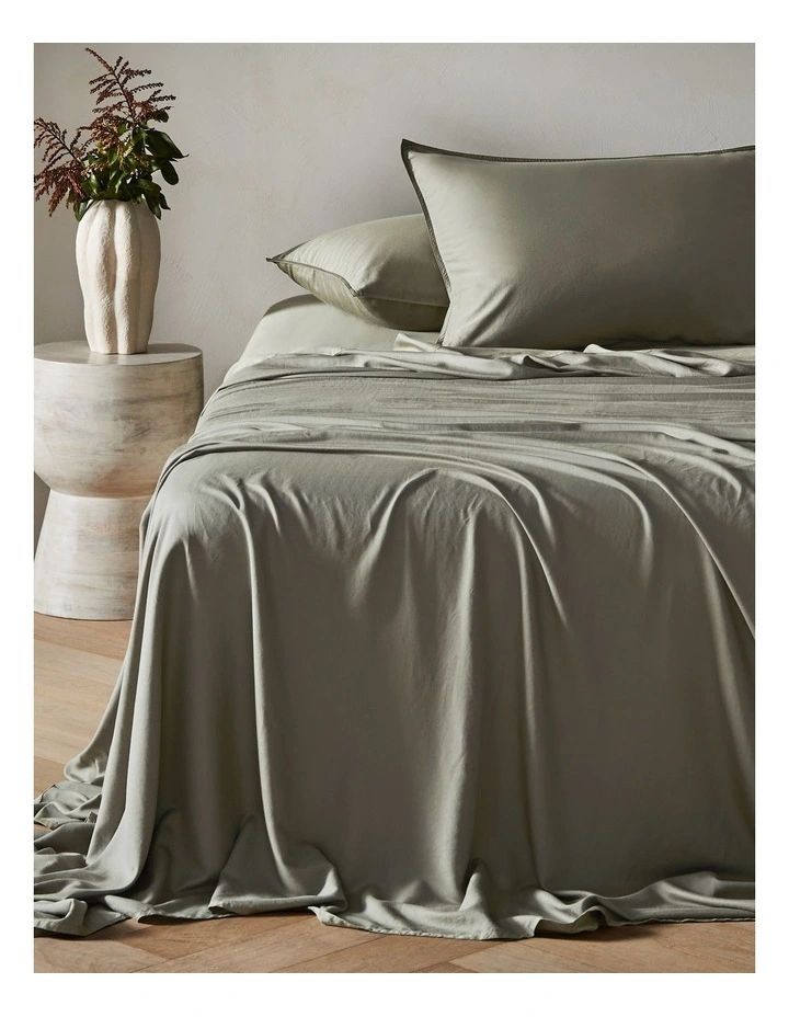Palm Cove Washed Bamboo Cotton Sheet Set in Leaf image 1
