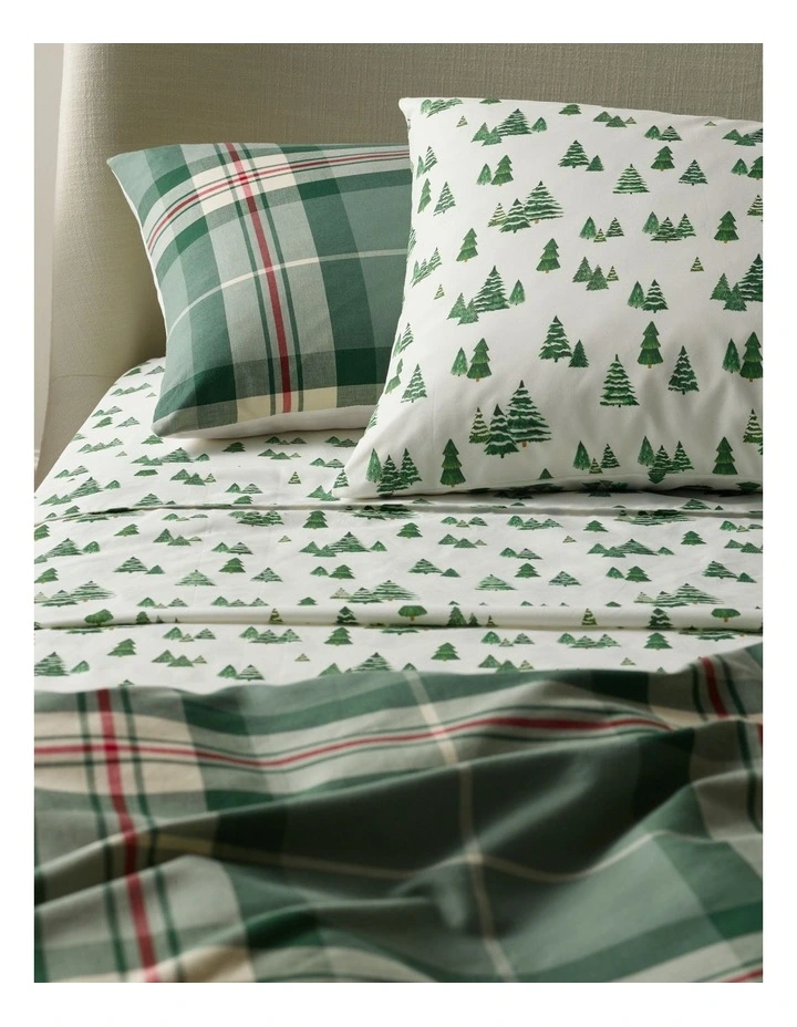 Printed Cotton Blend Sheet Set in Pine Green image 1