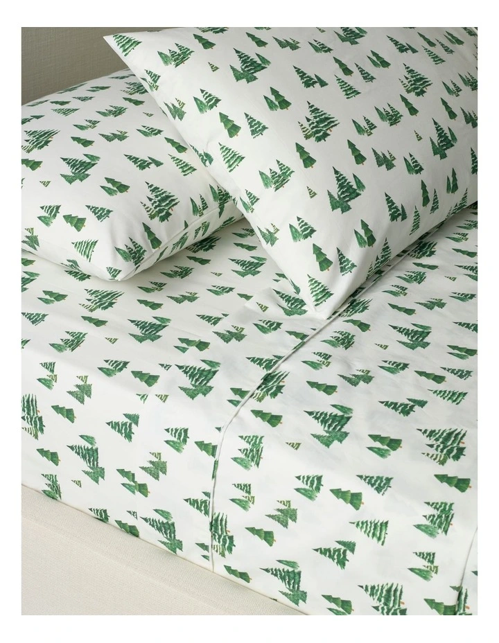 Printed Cotton Blend Sheet Set in Pine Green image 2