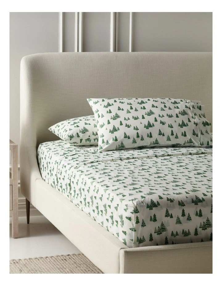Printed Cotton Blend Sheet Set in Pine Green image 3