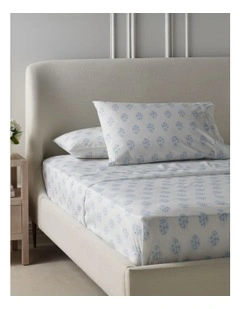 Printed Cotton Blend Sheet Set in Blue