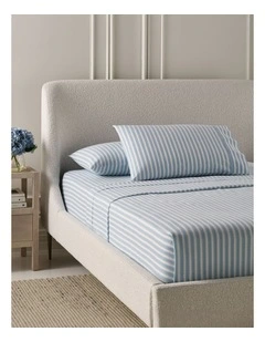 Printed Cotton Flannelette Sheet Set in Blue Stripe