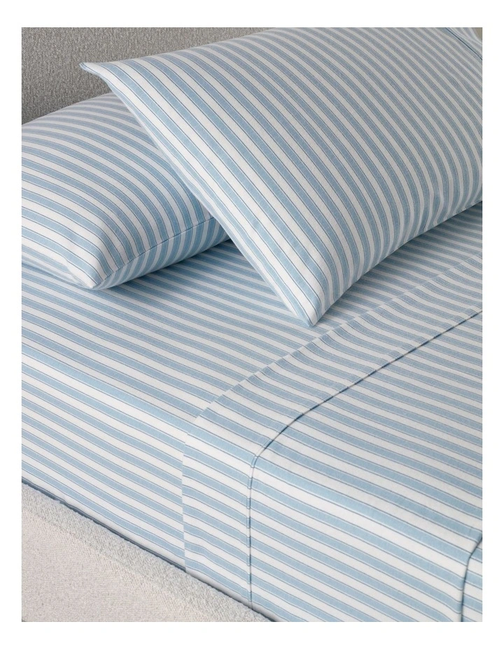 Printed Cotton Flannelette Sheet Set in Blue Stripe image 2