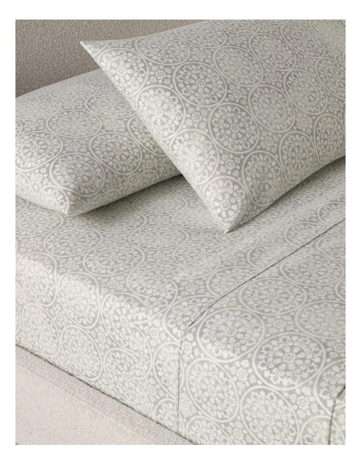 Printed Cotton Flannelette Sheet Set in Silver Medallion image 2