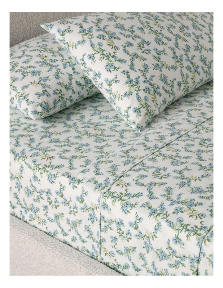 Printed Cotton Flannelette Sheet Set in Blue Floral image 2
