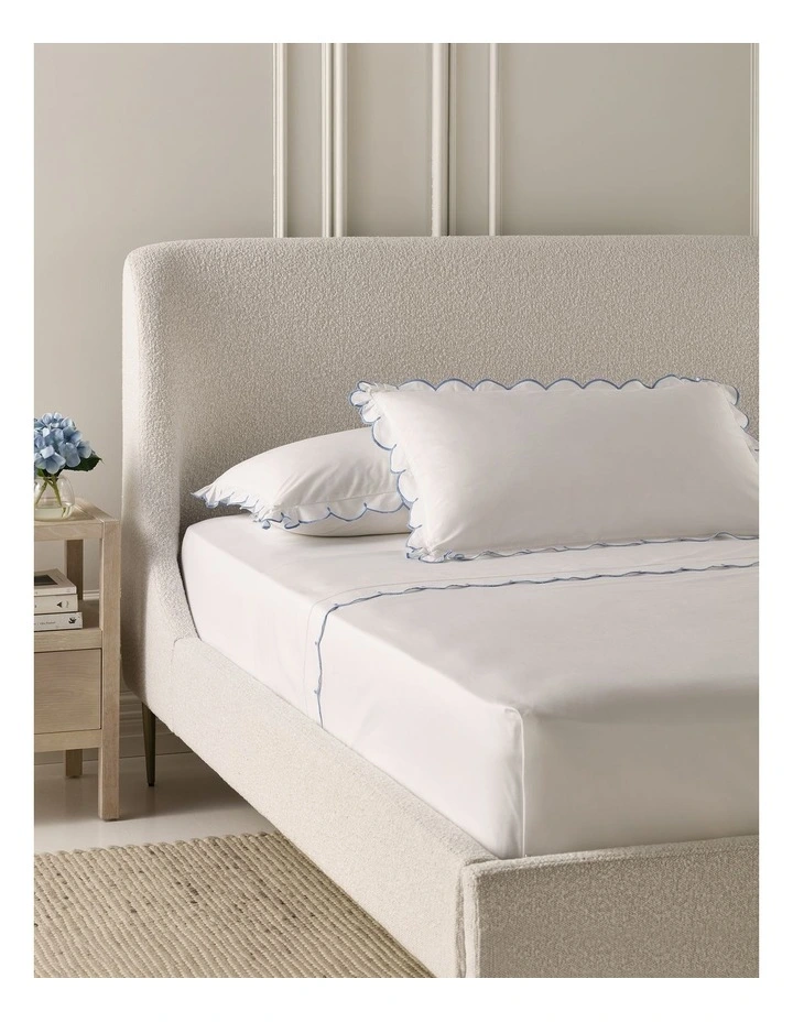 Cotton Embroidered Scallop Sheet Set in Blue image 2