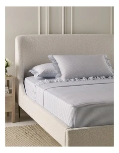Printed Cotton Ruffle Sheet Set in Blue Stripe