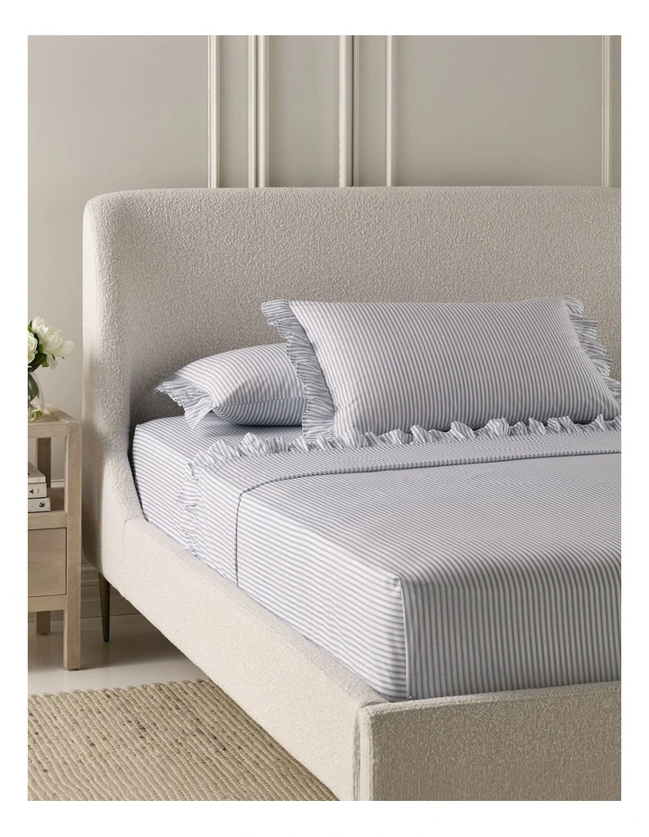 Printed Cotton Ruffle Sheet Set in Blue Stripe image 1