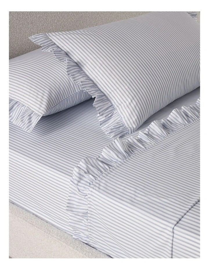 Printed Cotton Ruffle Sheet Set in Blue Stripe image 2