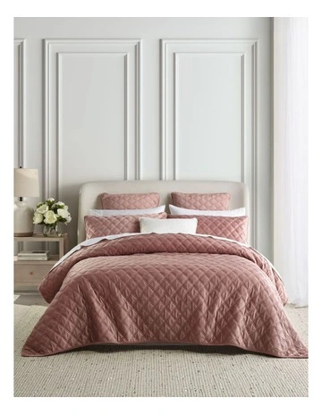 Amara Quilted Velvet Coverlet in Rose