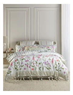 Garden Party Cotton Sateen Quilt Cover Set in White