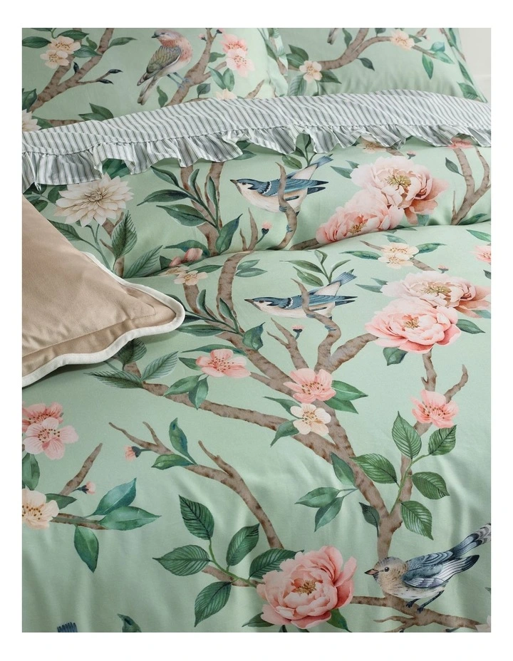 Florence Cotton Sateen Quilt Cover Set in Sage image 2