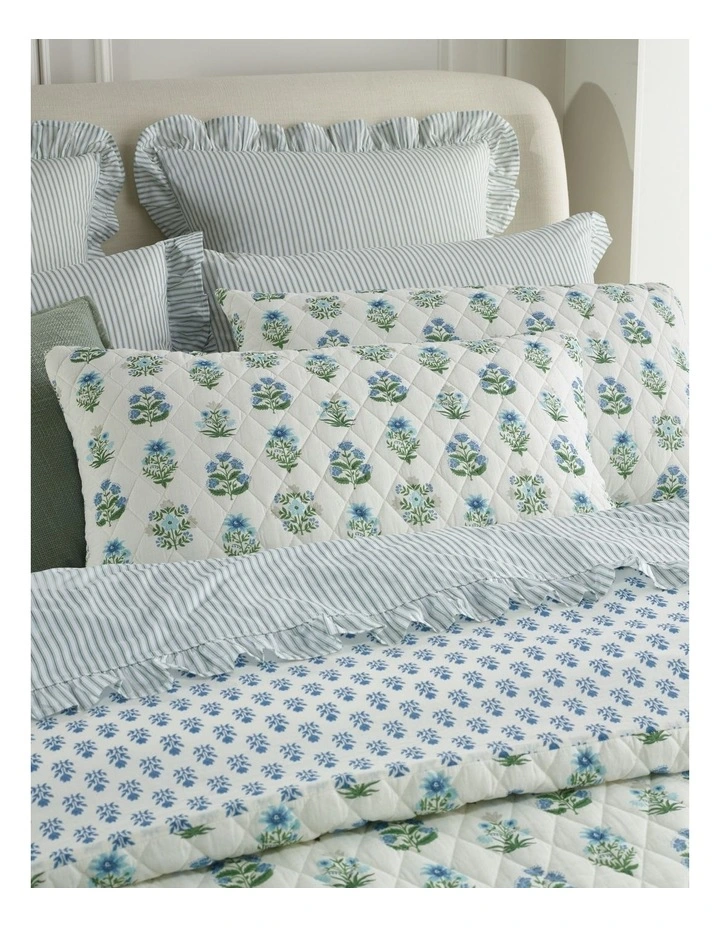 Rosalind Quilted Cotton Quilt Cover Set in Soft Blue image 2
