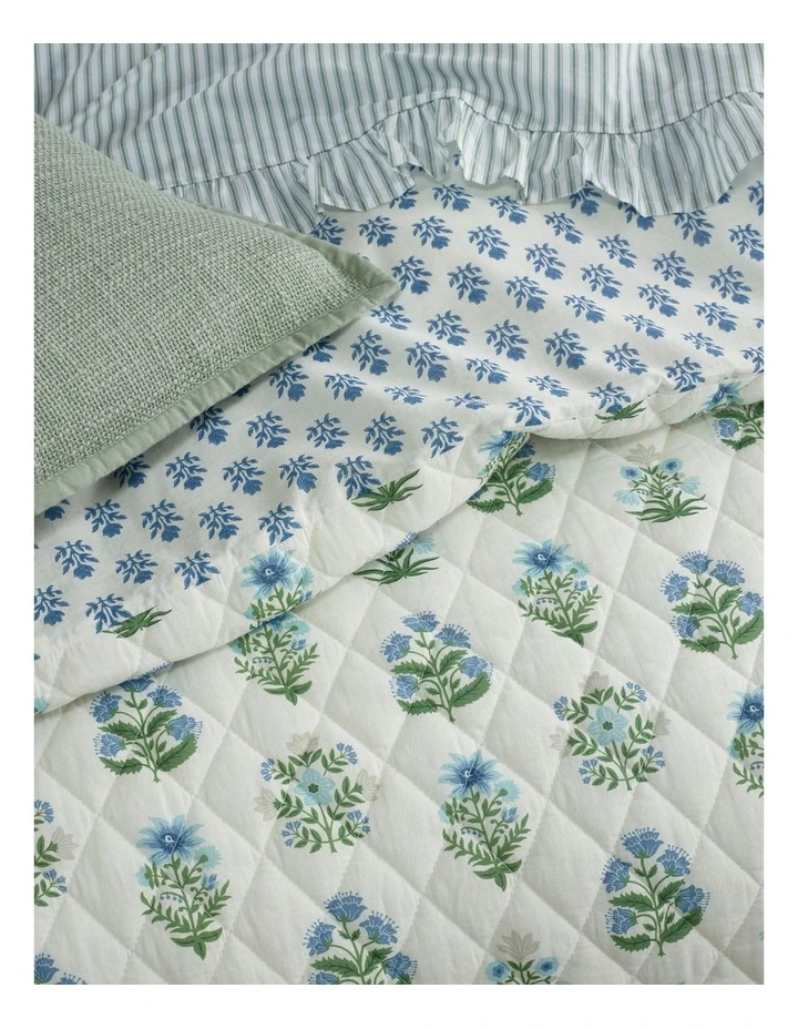 Rosalind Quilted Cotton Quilt Cover Set in Soft Blue image 3