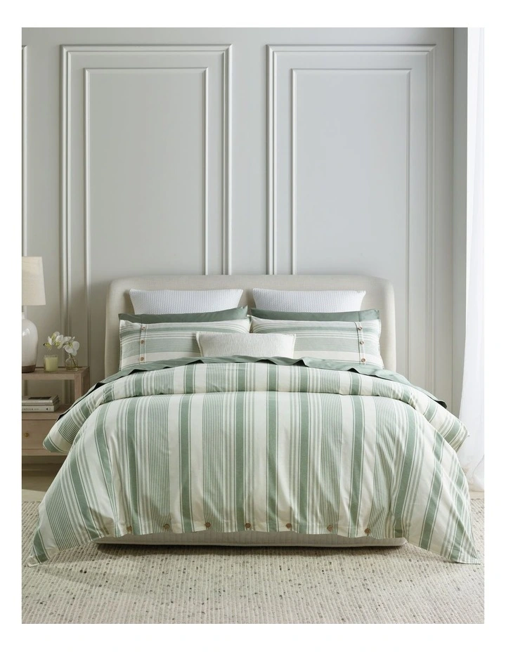 Beaufort Yarn Dye Cotton Stripe Quilt Cover Set in Sage image 1