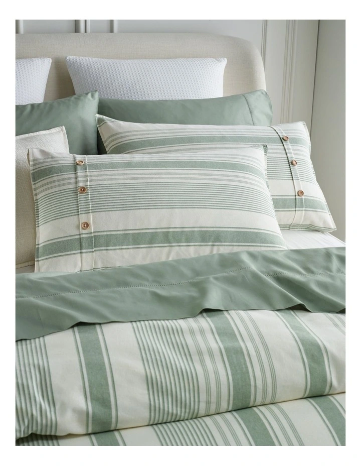 Beaufort Yarn Dye Cotton Stripe Quilt Cover Set in Sage image 2