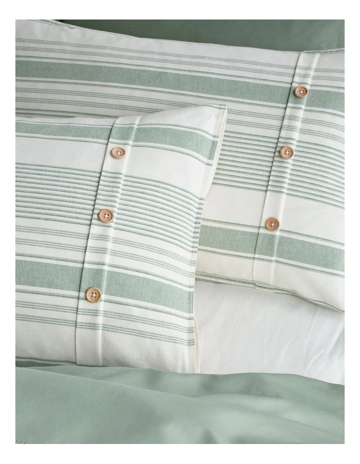 Beaufort Yarn Dye Cotton Stripe Quilt Cover Set in Sage image 3
