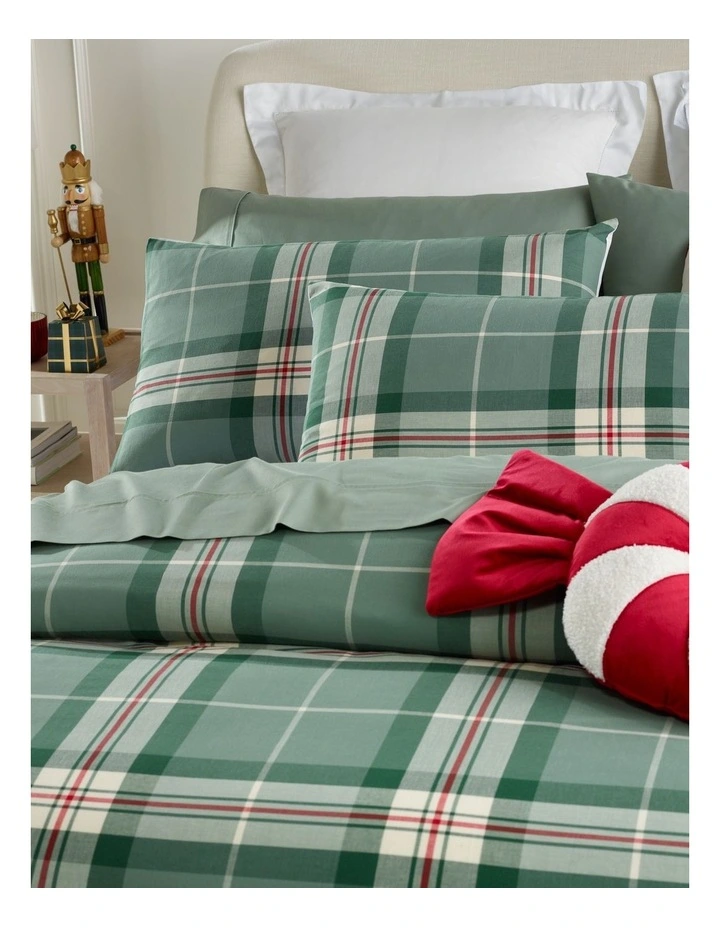 Tartan Yarn Dye Cotton Quilt Cover Set in Pine Green image 3