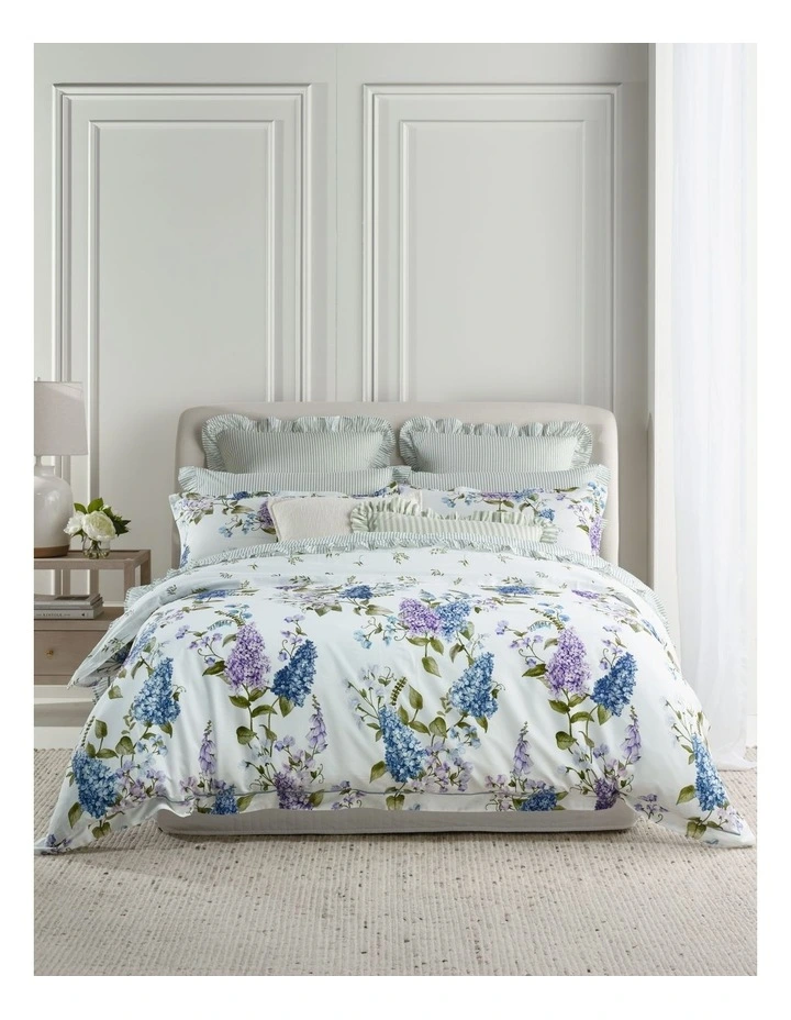 Lilac & Sweet Pea Cotton Sateen Quilt Cover Set in Blue image 1