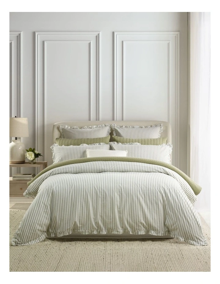 Beaufort Ruffle Yarn Dyed Cotton Quilt Cover Set in Olive image 1