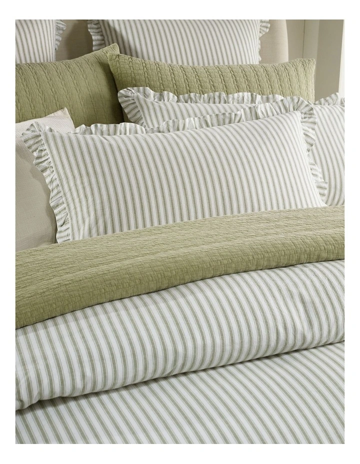 Beaufort Ruffle Yarn Dyed Cotton Quilt Cover Set in Olive image 2