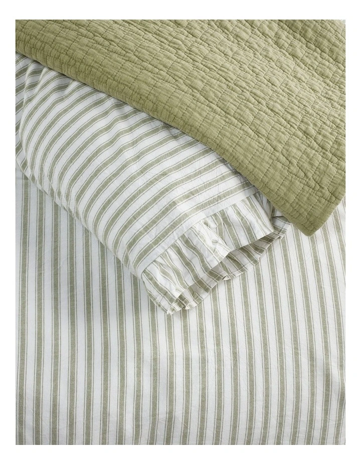 Beaufort Ruffle Yarn Dyed Cotton Quilt Cover Set in Olive image 3