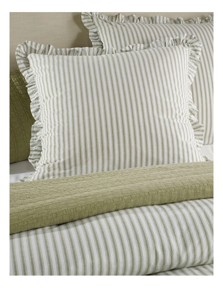 Beaufort Ruffle Yarn Dyed Cotton Quilt Cover Set in Olive image 4