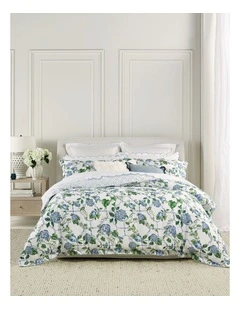 Trellis Cotton Sateen Quilt Cover Set in Blue