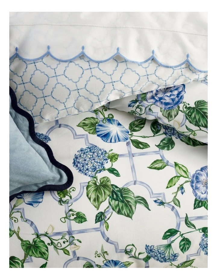 Trellis Cotton Sateen Quilt Cover Set in Blue image 2
