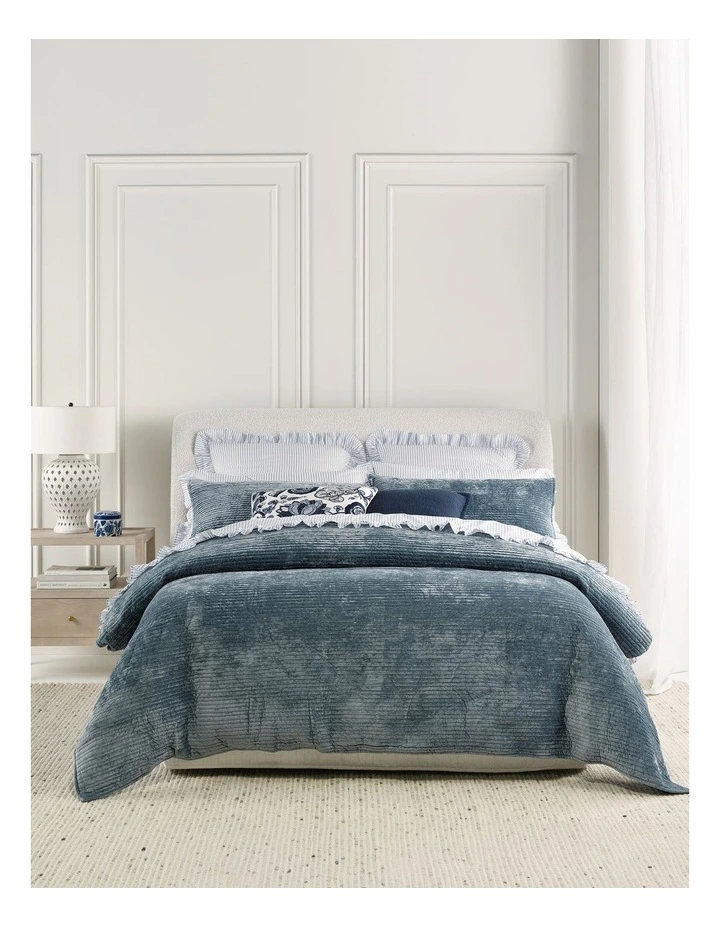 Remi Quilted Velvet Quilt Cover Set in Blue image 1