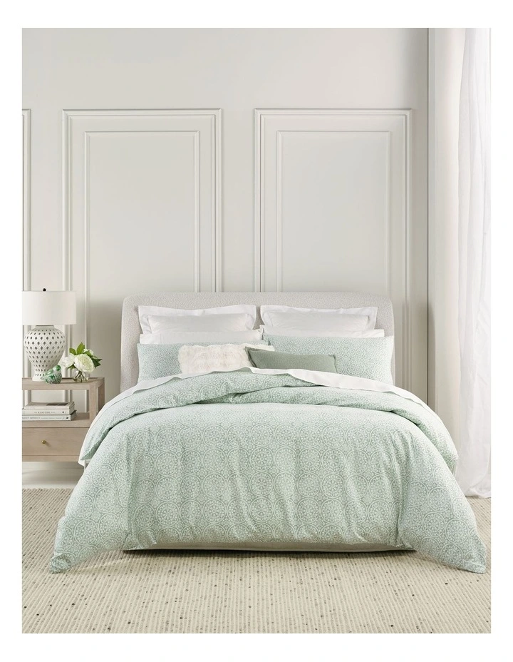 Printed Cotton Flannelette Quilt Cover Set in Sage Medallion image 1