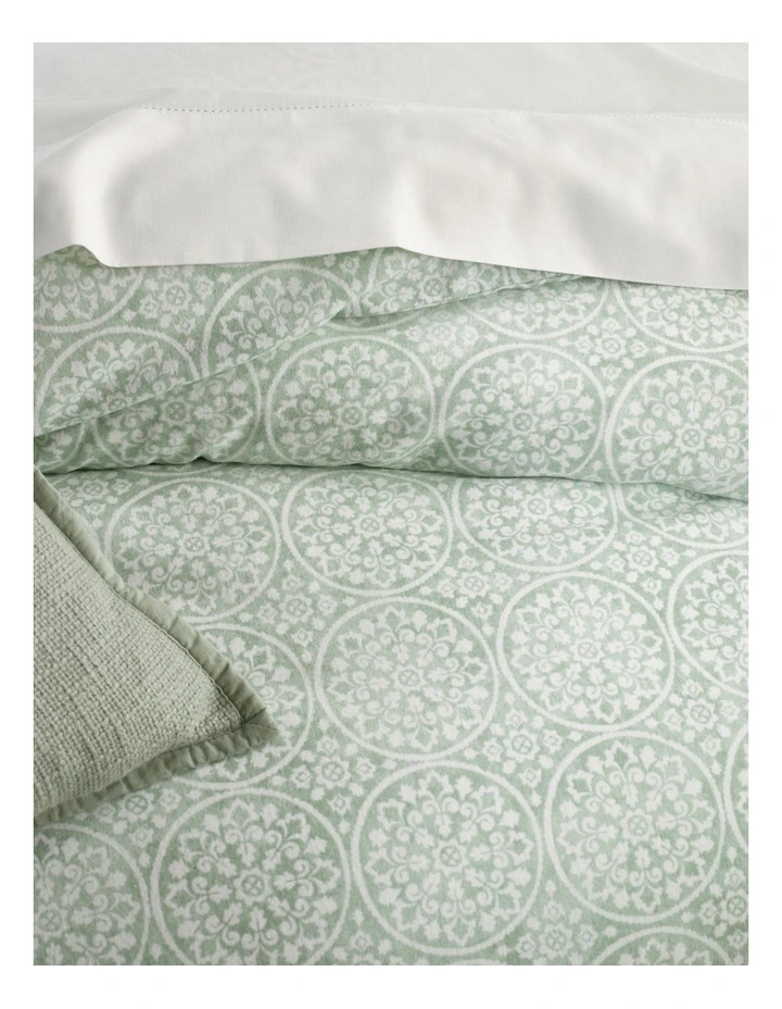 Printed Cotton Flannelette Quilt Cover Set in Sage Medallion image 2