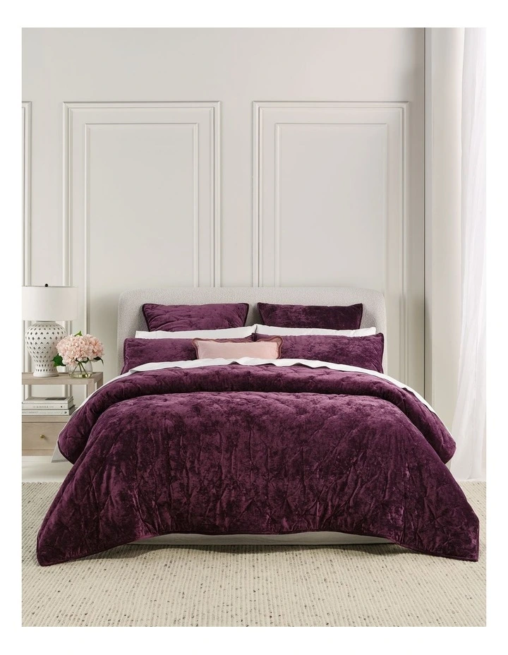 Monet Quilted Velvet Coverlet in Plum image 1