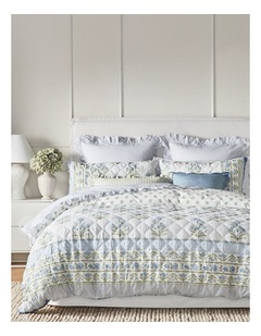 Flora Quilted Cotton Quilt Cover Set in Blue