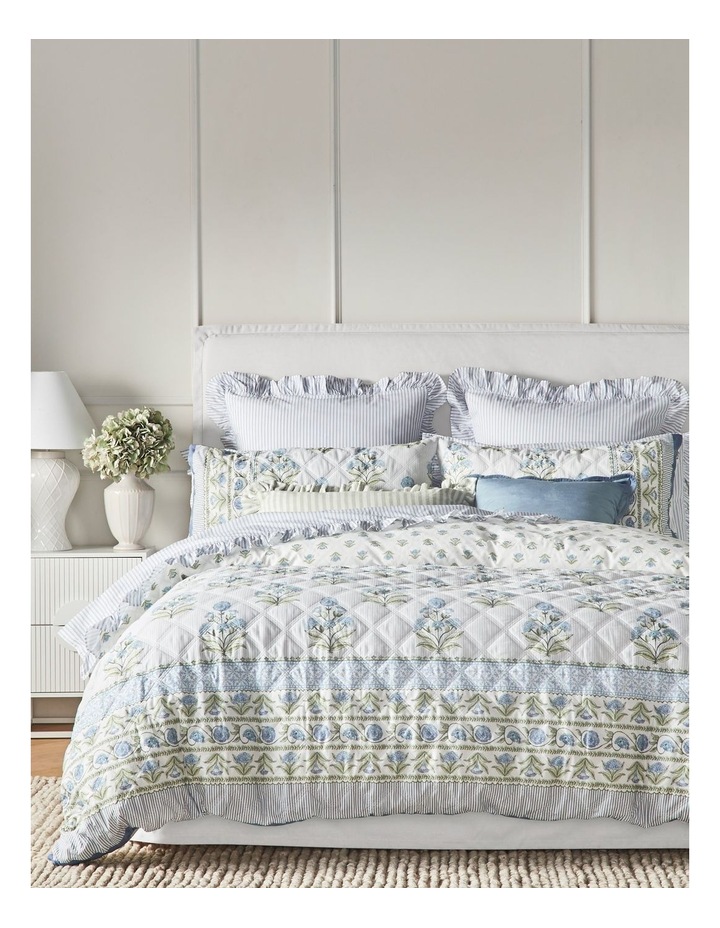 Flora Quilted Cotton Quilt Cover Set in Blue image 1