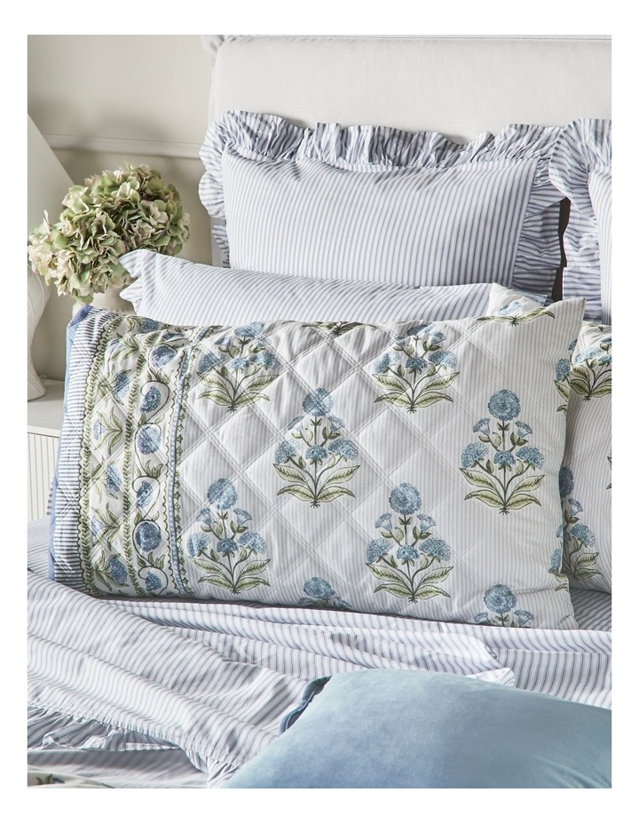 Flora Quilted Cotton Quilt Cover Set in Blue image 2