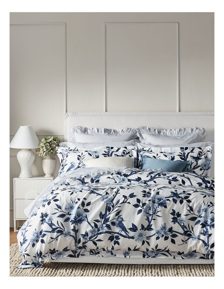 Florence Cotton Sateen Quilt Cover Set in Navy image 1