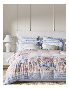 Riviera Cotton Sateen Quilt Cover Set in Soft Blue Seashell Print