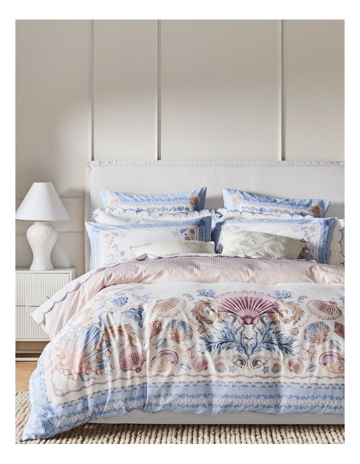 Riviera Cotton Sateen Quilt Cover Set in Soft Blue Seashell Print image 1