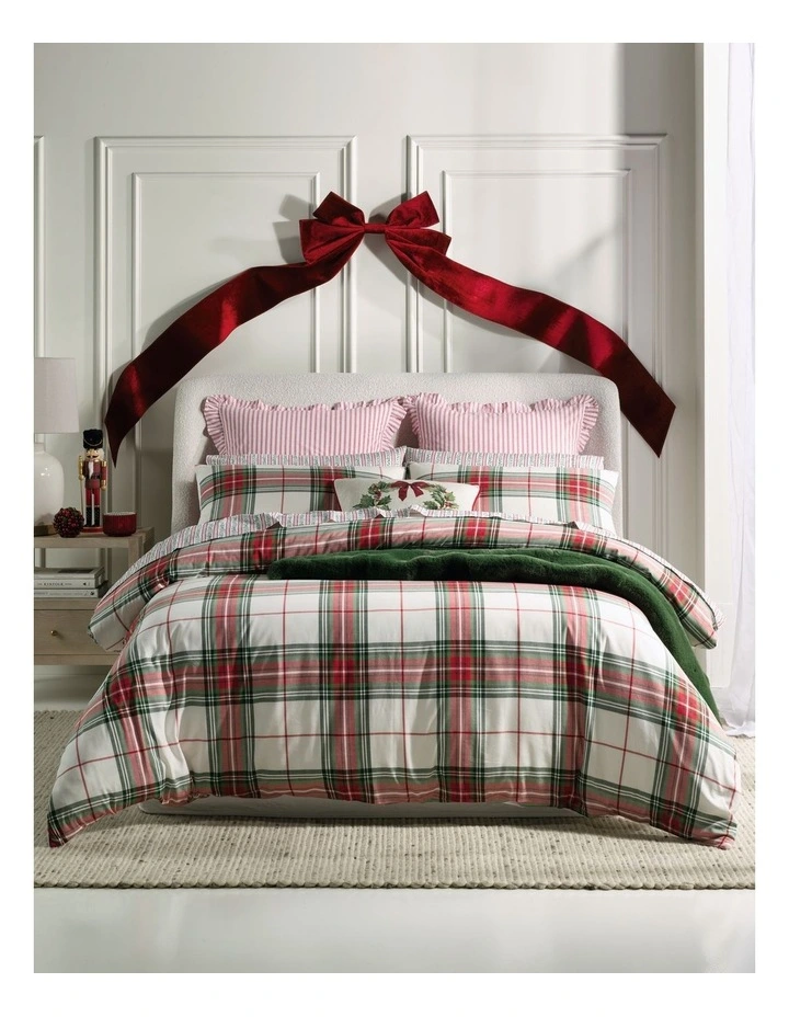 Tartan Yarn Dyed Cotton Quilt Cover Set in Green and Red image 1
