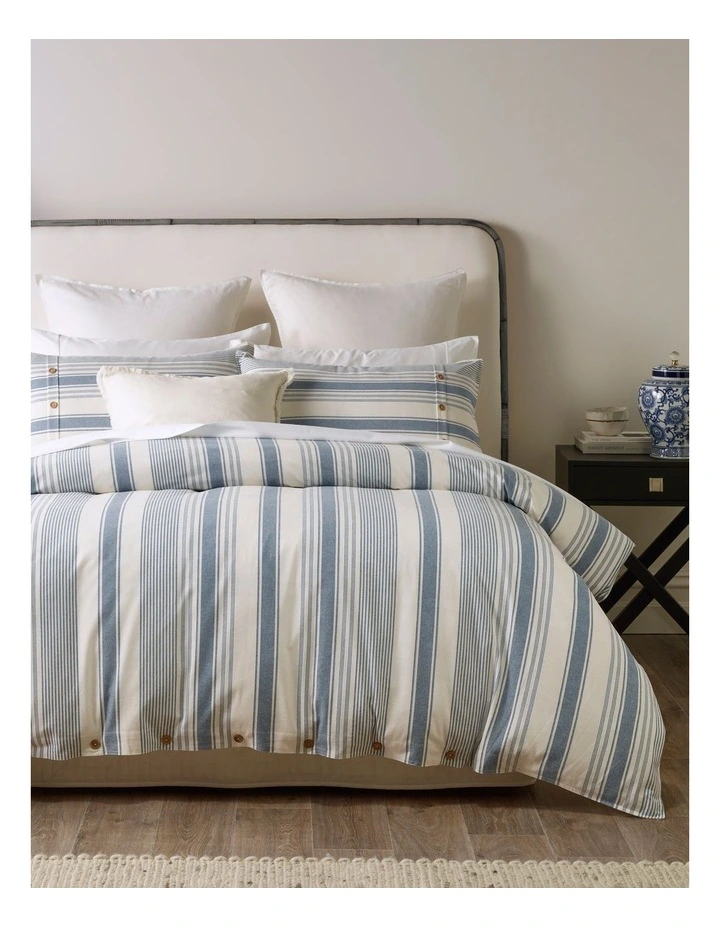 Beaufort Yarn Dyed Cotton Quilt Cover Set in Blue Stripe image 1