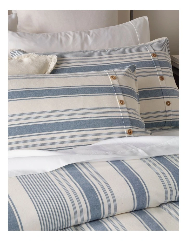 Beaufort Yarn Dyed Cotton Quilt Cover Set in Blue Stripe image 2