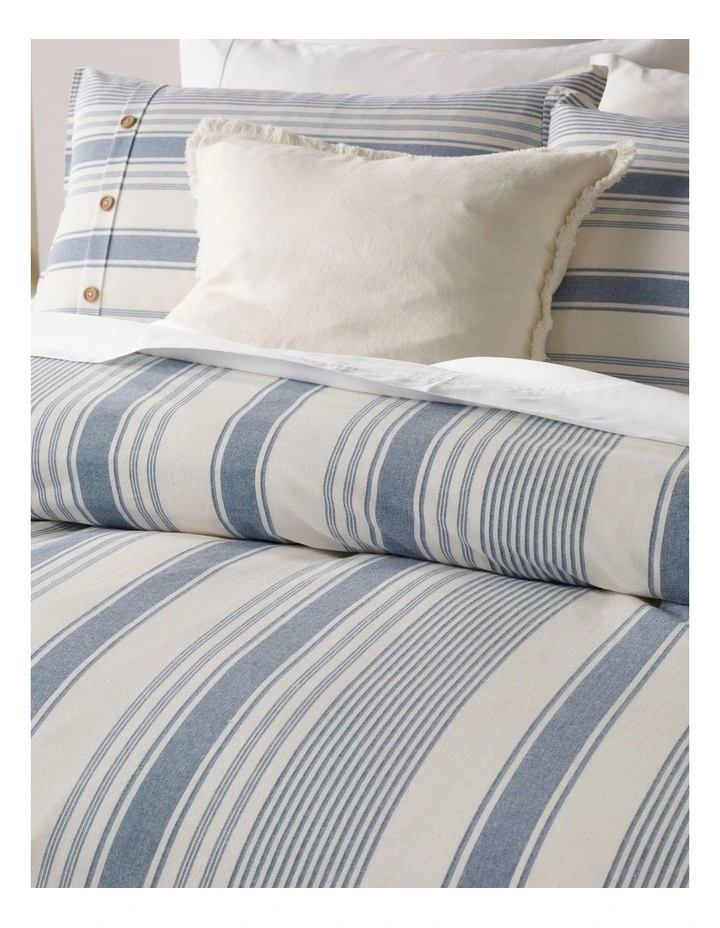 Beaufort Yarn Dyed Cotton Quilt Cover Set in Blue Stripe image 3