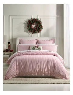 Beaufort Ruffle Yarn Dyed Cotton Quilt Cover Set in Red